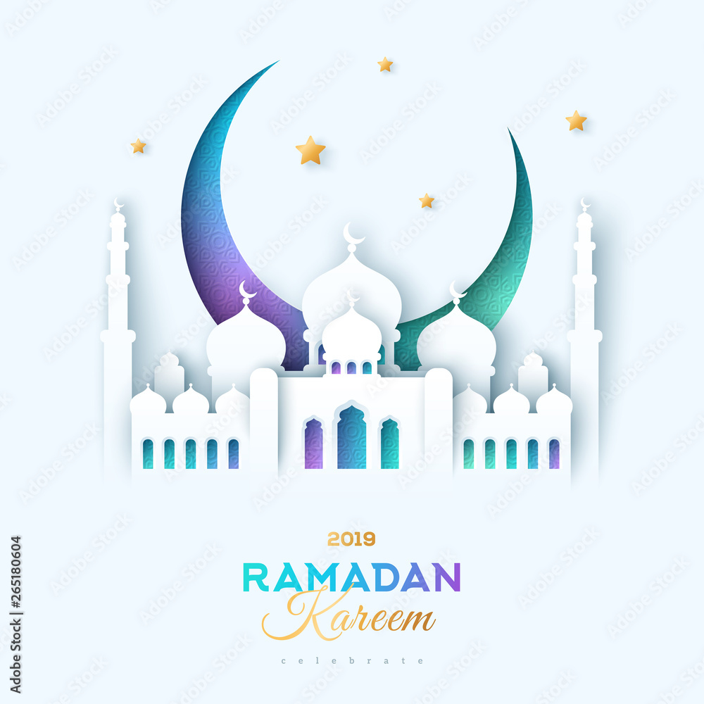Paper cut mosque and moon Paper cut mosque and moon
