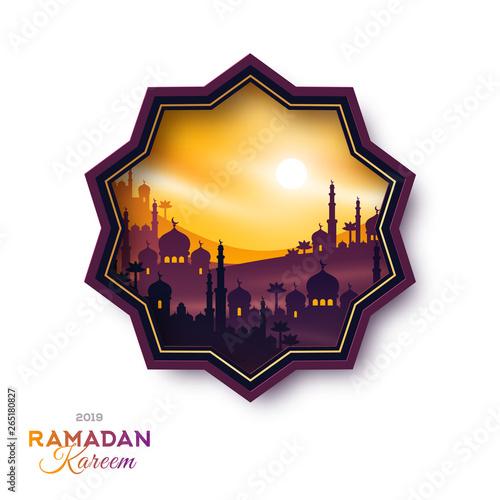 Arabian city at sunset emblem