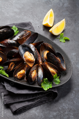 Delicious mussels with tomato sauce