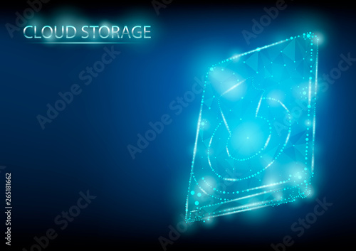 Abstract polygonal light design of hard drive. Blue lines structure style vector illustration.