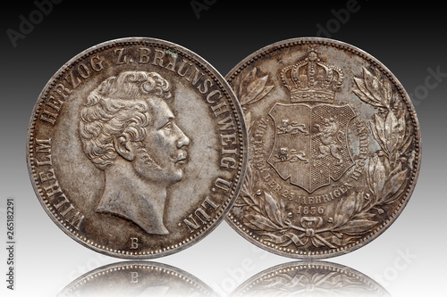 Germany german silver coin 2 two thaler double thaler Brunswick and Lueneburg minted 1856 isolated