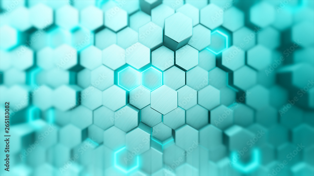 Abstract white geometric hexagonal background. Grunge surface, 3d rendering  technology background