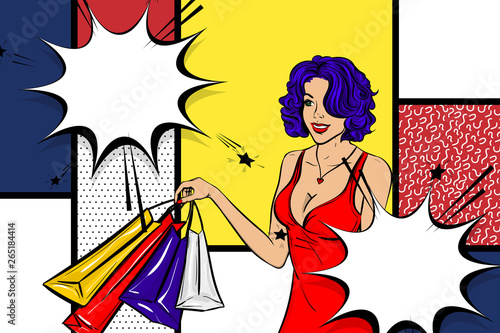 Pop art woman retro girl happy face