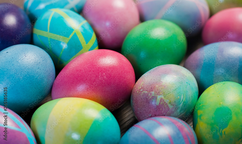 multicolored easter eggs. painted eggs. a lot of eggs. easter background.