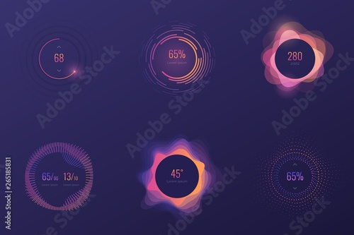 Control knob used for regulating. Dashboard UI and UX Kit. Control center design. Progress bar. Temperature control. Eps 10.