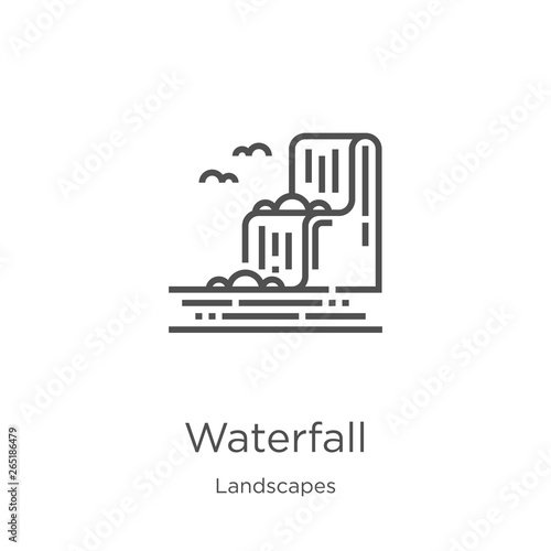 waterfall icon vector from landscapes collection. Thin line waterfall outline icon vector illustration. Outline, thin line waterfall icon for website design and mobile, app development.