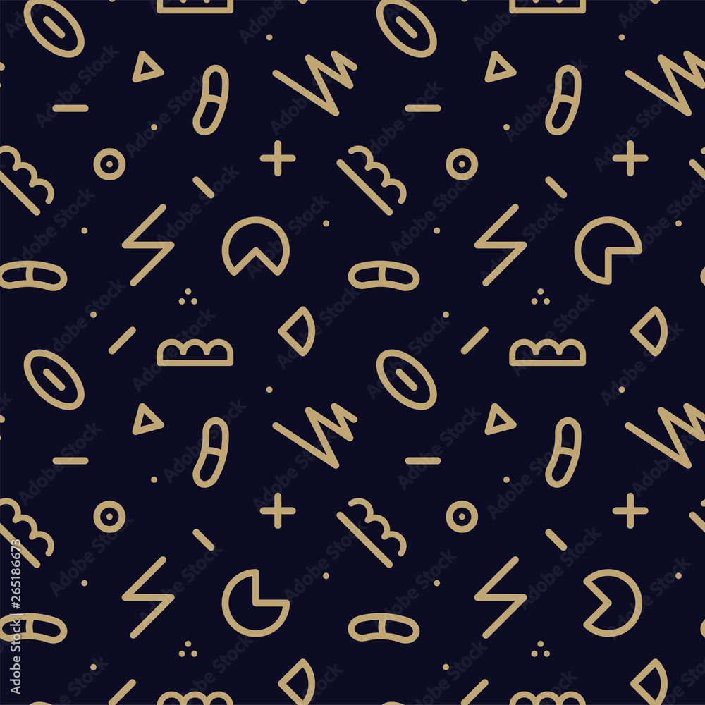 Vector trendy seamless geometric pattern - memphis design, fashion 80 - 90s. Dark vintage background Vector trendy seamless geometric pattern - memphis design, fashion 80 - 90s. Dark vintage background
