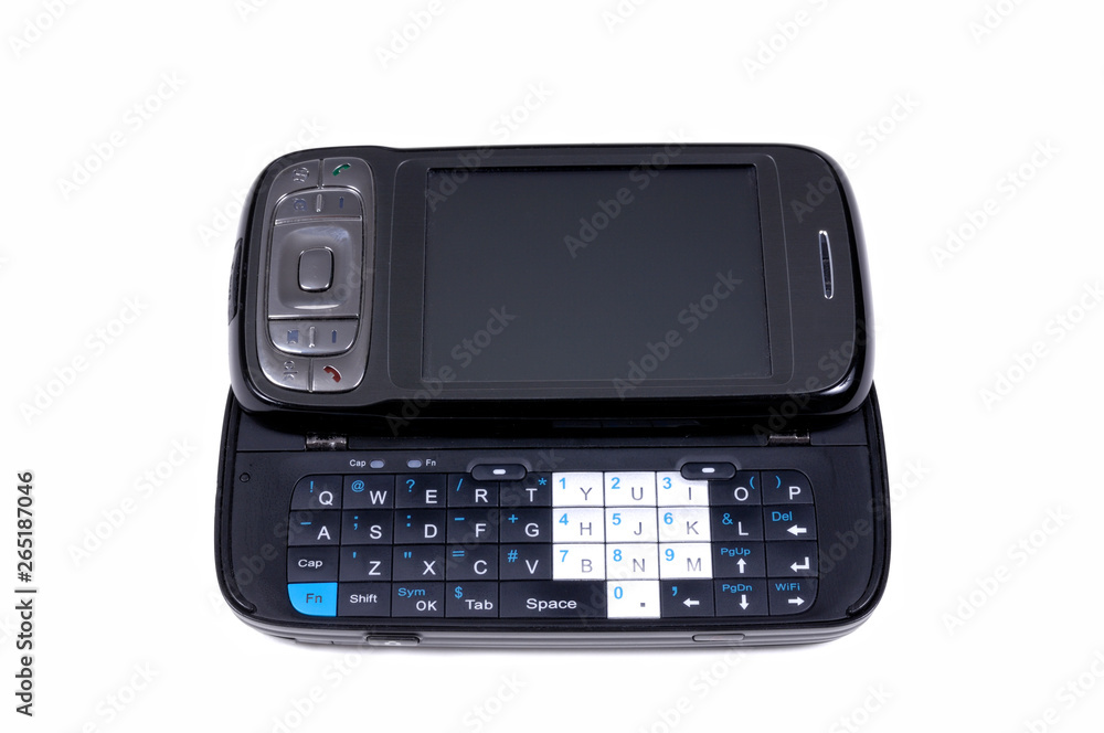 Modern sliding keyboard cellphone isolated on white Modern sliding keyboard cellphone isolated on white