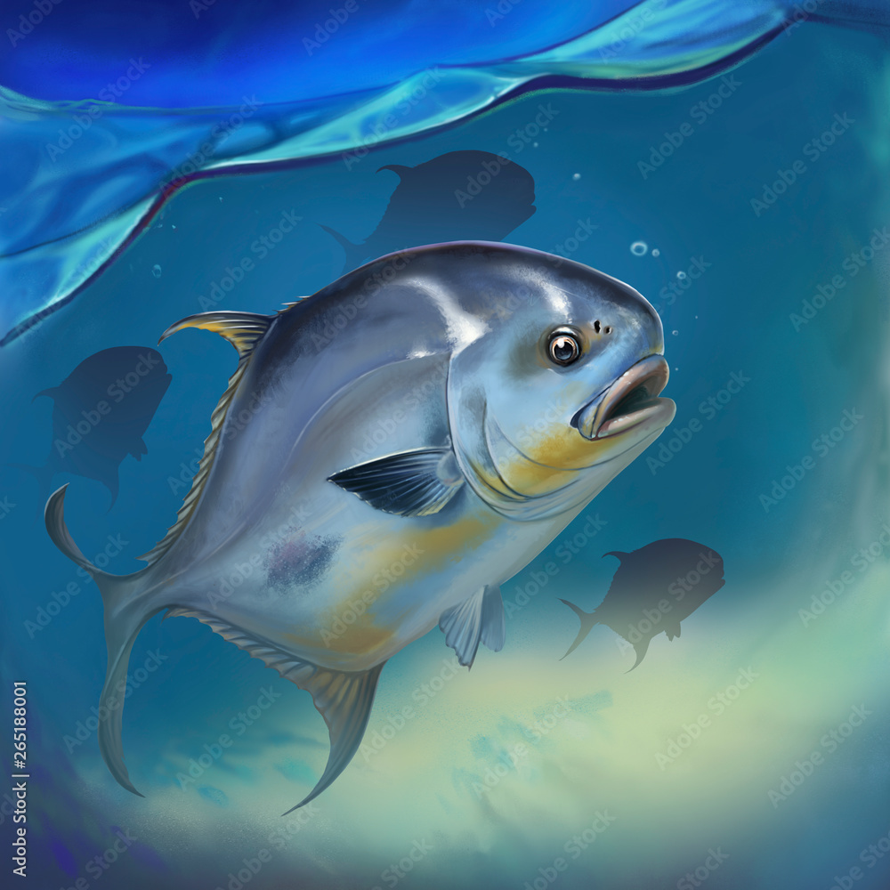 Permit fish on white Trachinotus blochii. Permit fish on underwater