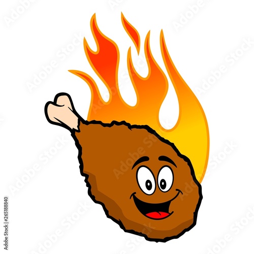 Hot Wings Icon - A cartoon illustration of a flaming Buffalo Wing Icon.