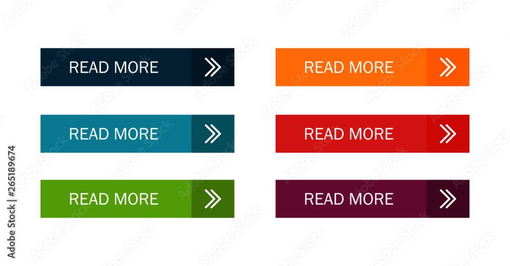 Read More colorful button set with icons Web Isolated on white background. Vector Illustration.