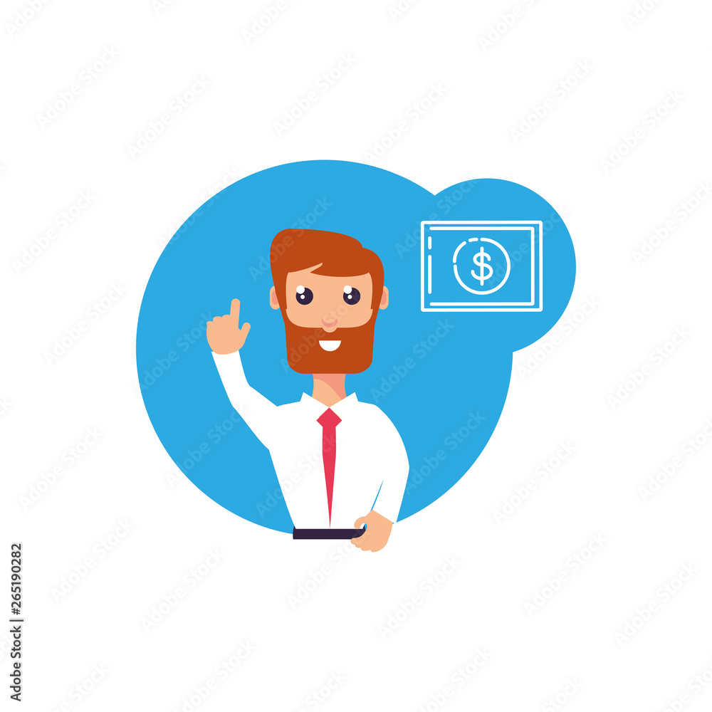 businessman with hand up and bill dollar businessman with hand up and bill dollar