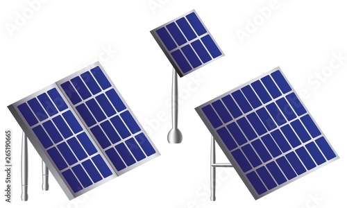 Solar isometric panels set. Modern alternative eco green energy. Vector illustration.
