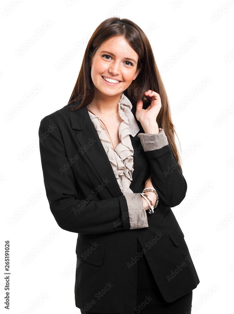 Smiling businesswoman portrait isolated on a white background Smiling businesswoman portrait isolated on a white background