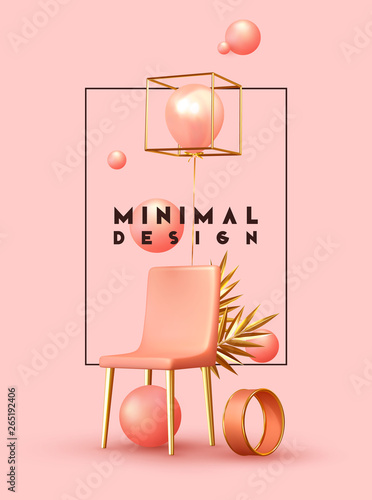 Minimal design background with realistic 3d objects of different shapes