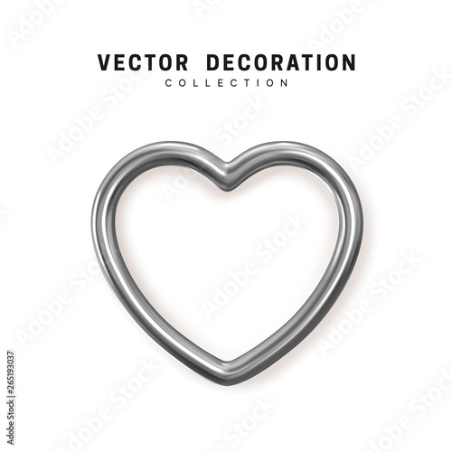 Heart shape and silver. Hollow white metallic heart empty inside