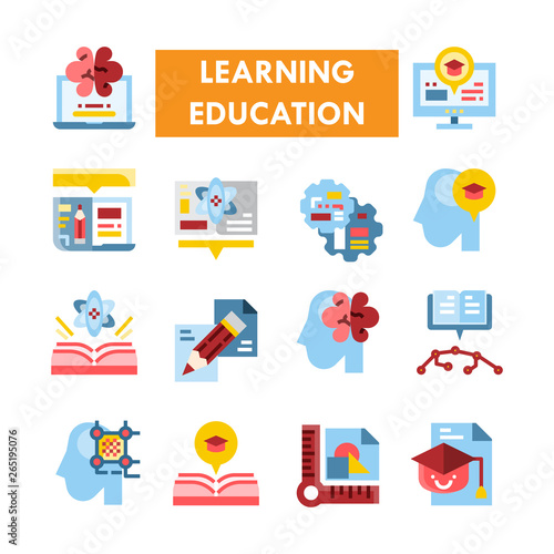 Learning Education flat vector icon set