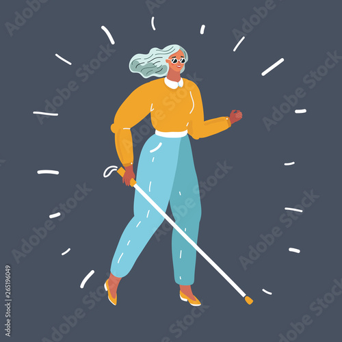 Blind woman with stick. photo