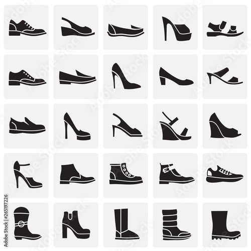 Shoes icons set on background for graphic and web design. Simple vector sign. Internet concept symbol for website button or mobile app.