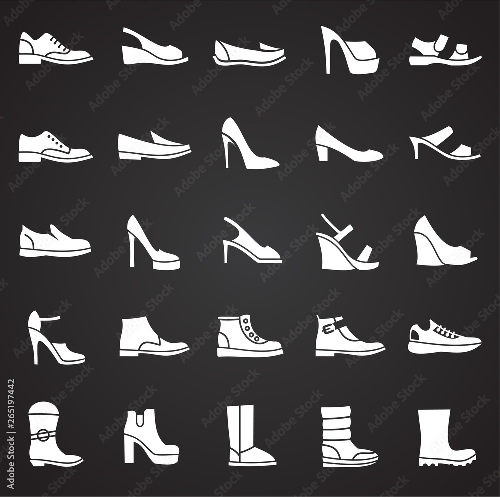 Shoes icons set on background for graphic and web design. Simple vector sign. Internet concept symbol for website button or mobile app. Shoes icons set on background for graphic and web design. Simple vector sign. Internet concept symbol for website button or mobile app.