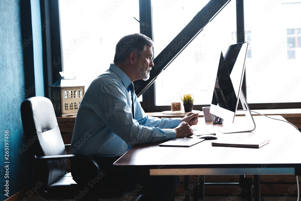 Mature Businessman Working On Computer In Office Mature Businessman Working On Computer In Office