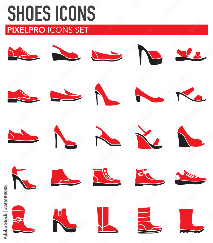 Obraz premium Shoes icons set on background for graphic and web design. Simple vector sign. Internet concept symbol for website button or mobile app.