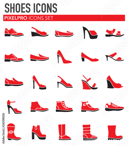 Shoes icons set on background for graphic and web design. Simple vector sign. Internet concept symbol for website button or mobile app.