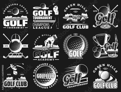 Golf club championship, sport league badge icons