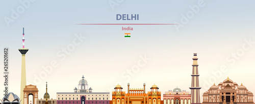 Delhi city skyline on colorful gradient beautiful daytime background vector illustration photo