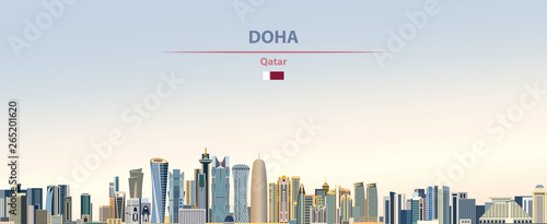 Vector illustration of Doha city skyline on colorful gradient beautiful daytime background photo