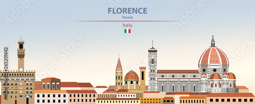 Vector illustration of Florence city skyline on colorful gradient beautiful daytime background