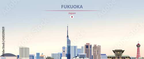 Vector illustration of Fukuoka city skyline on colorful gradient beautiful daytime background photo