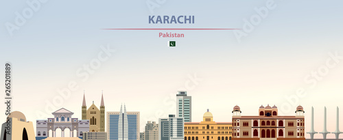 Karachi city skyline on colorful gradient beautiful daytime background vector illustration