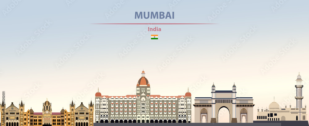 Fototapeta premium Ilustracja wektorowa panoramę miasta Bombaj na kolorowe gradientowe piękne tło dzienne