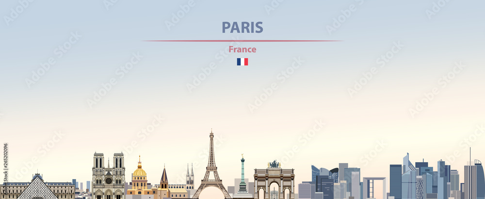 Vector illustration of Paris city skyline on colorful gradient beautiful daytime background