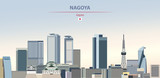 Vector illustration of Nagoya city skyline on colorful gradient beautiful daytime background