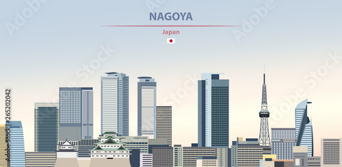 Fotografía Vector illustration of Nagoya city skyline on colorful gradient beautiful daytim