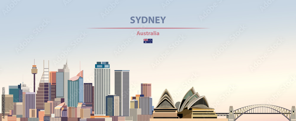 Obraz premium Ilustracja wektorowa panoramę miasta Sydney na kolorowe gradientowe piękne tło dzienne