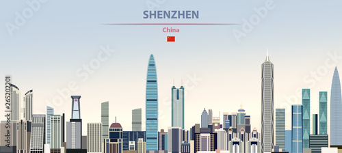 Vector illustration of Shenzhen city skyline on colorful gradient beautiful daytime background photo
