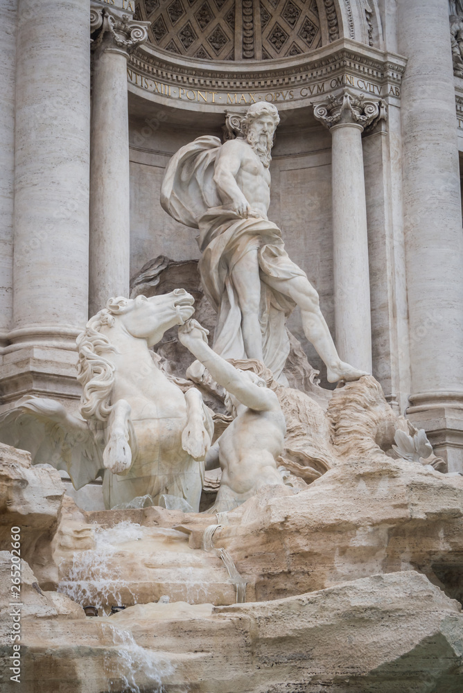 Close-up of Neptune in the Trevi Fountain in Rome