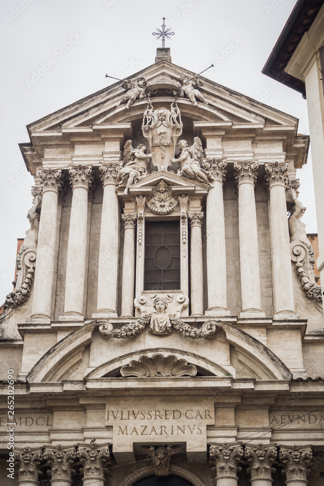 Facade of the church in front of the Trevi Fountain in Rome