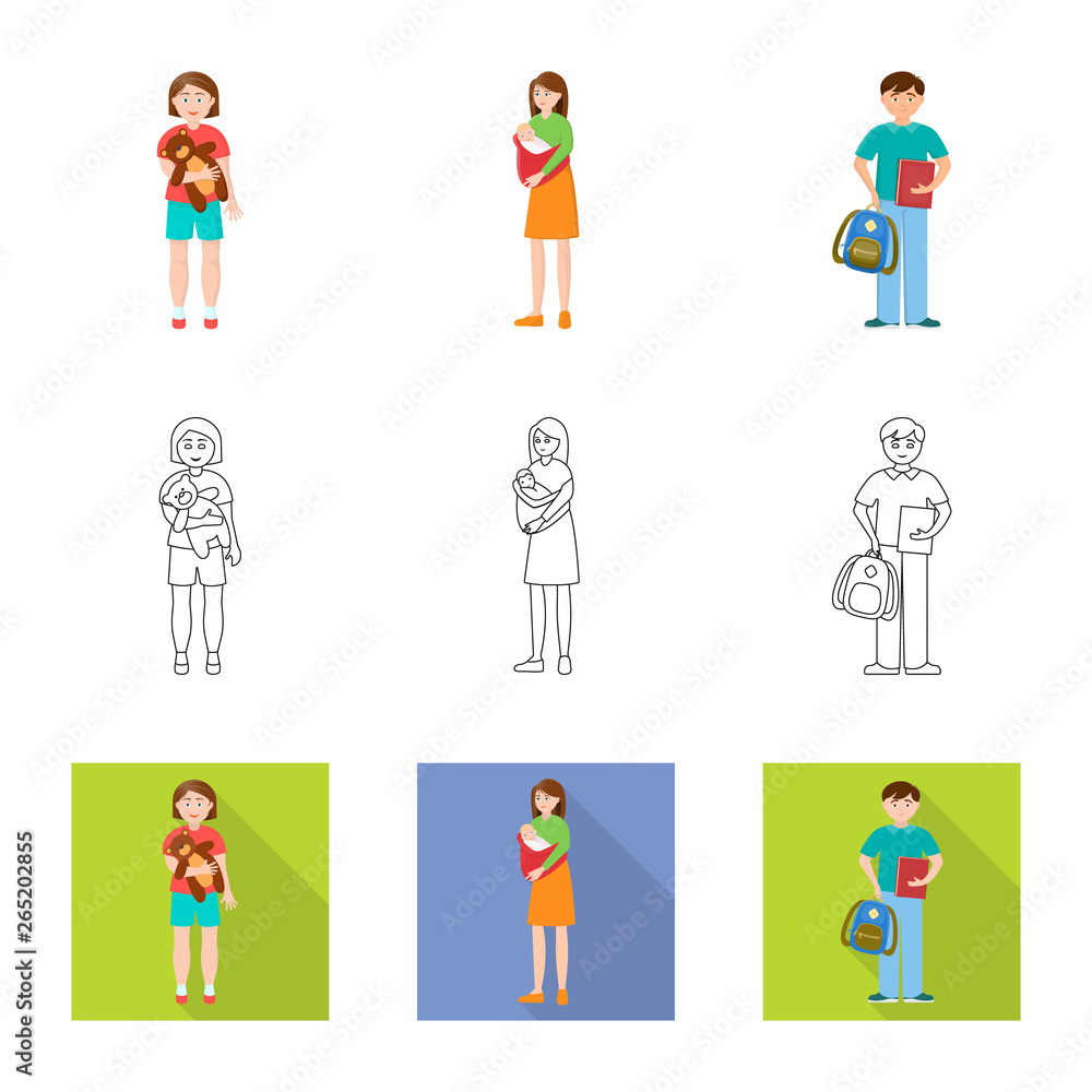 Vector design of character and avatar  icon. Collection of character and portrait stock vector illustration.