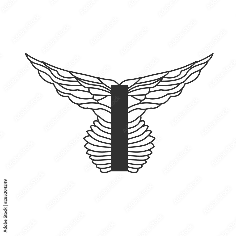 Fototapeta premium Elegant dynamic letter I with wings. Linear design. Can be used for any transportation service or in sports areas. Vector illustration isolated on white background