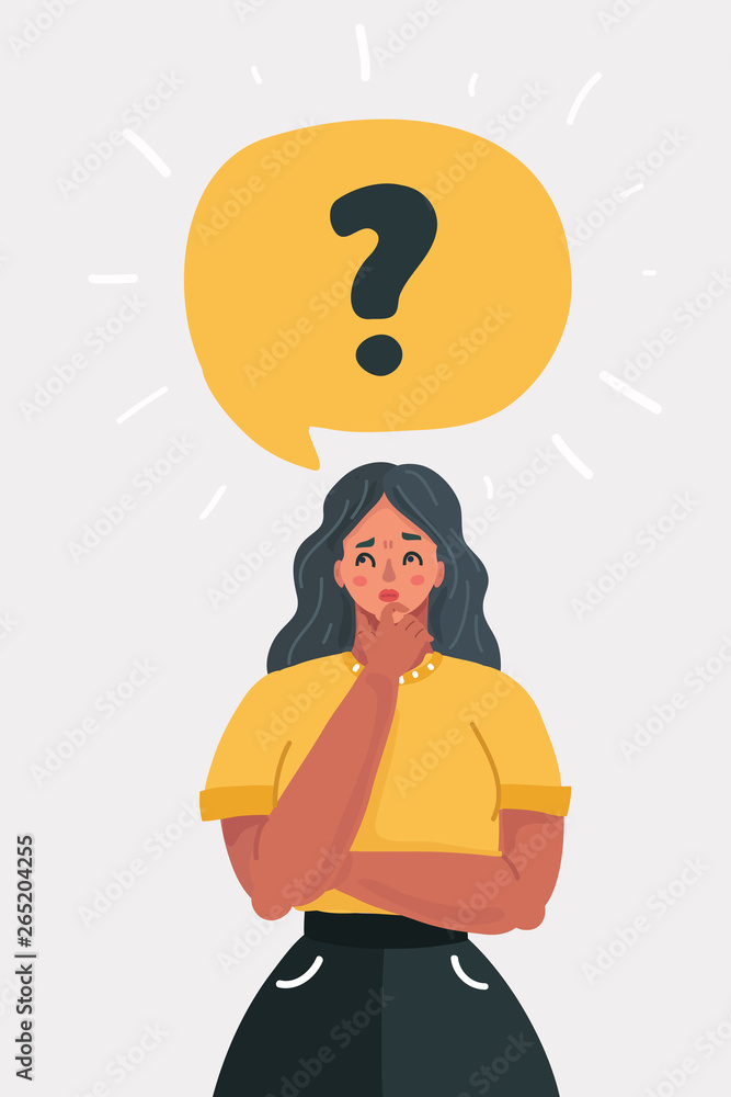 Woman with question mark in think bubble. Woman with question mark in think bubble.