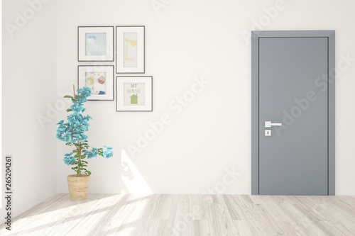 Empty room in white color. Scandinavian interior design. 3D illustration