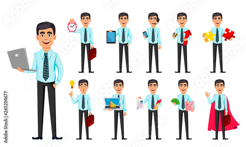Business man, set of eleven poses.