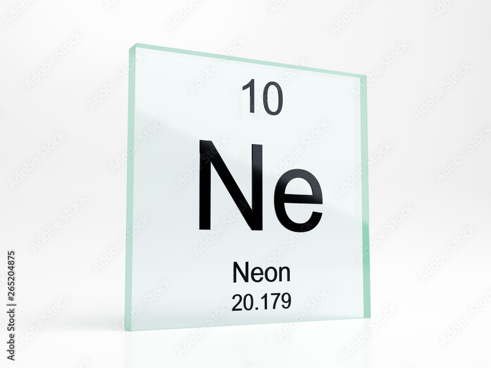 Neon element symbol from periodic table on glass icon - realistic 3D render Neon element symbol from periodic table on glass icon - realistic 3D render