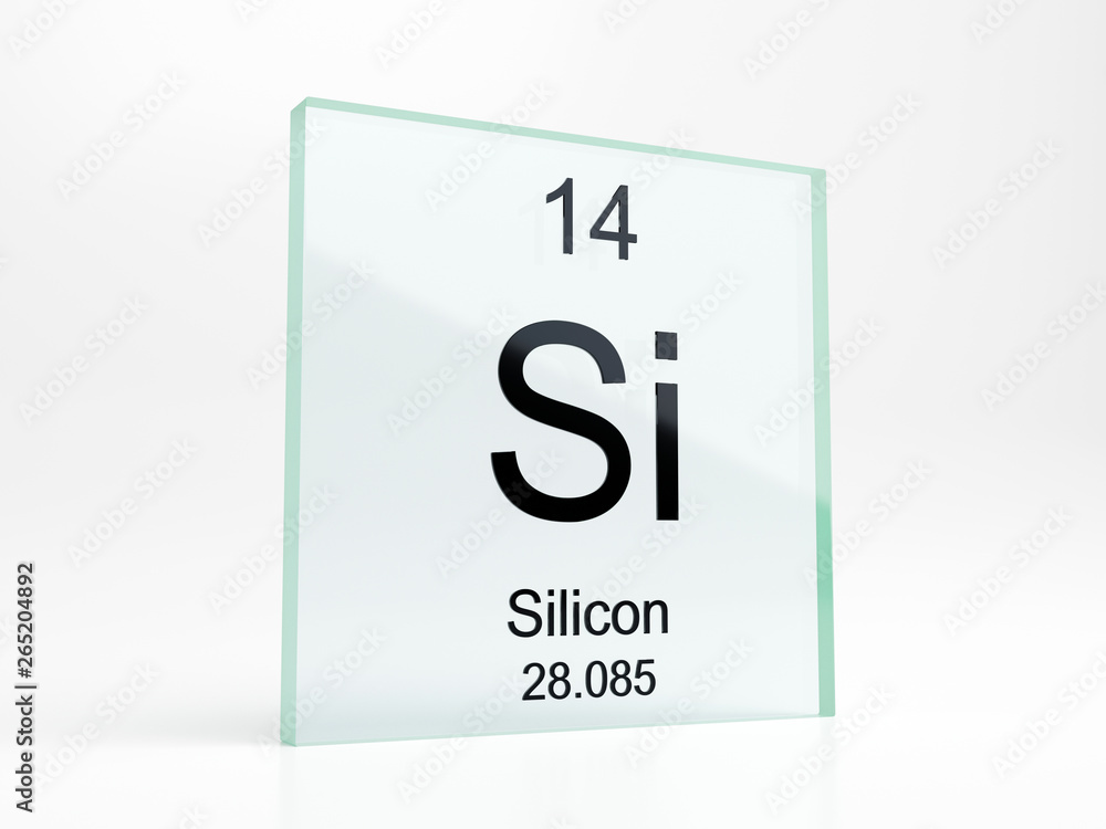 Silicon element symbol from periodic table on glass icon - realistic 3D render Silicon element symbol from periodic table on glass icon - realistic 3D render