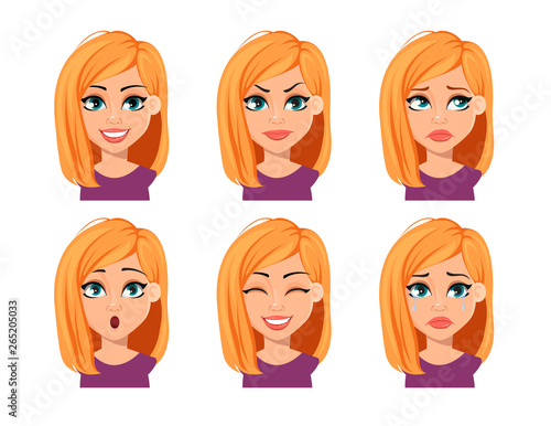 Facial expressions of woman with blonde hair