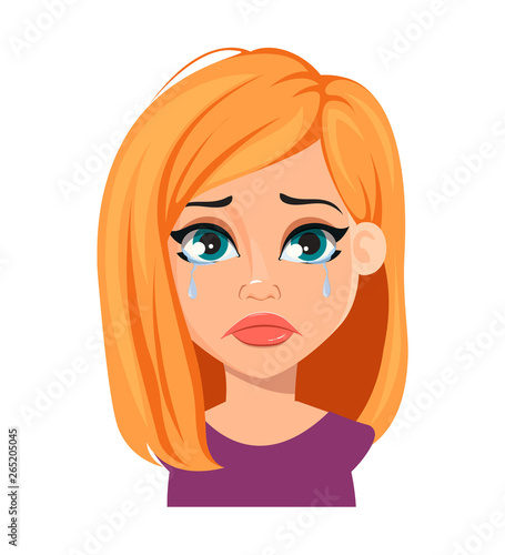 Facial expression of cute woman with blonde hair